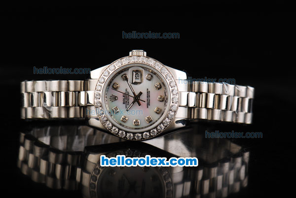 Rolex Datejust Automatic with Diamond Bezel,White MOP Dial and Diamond Marking-Lady Size - Click Image to Close